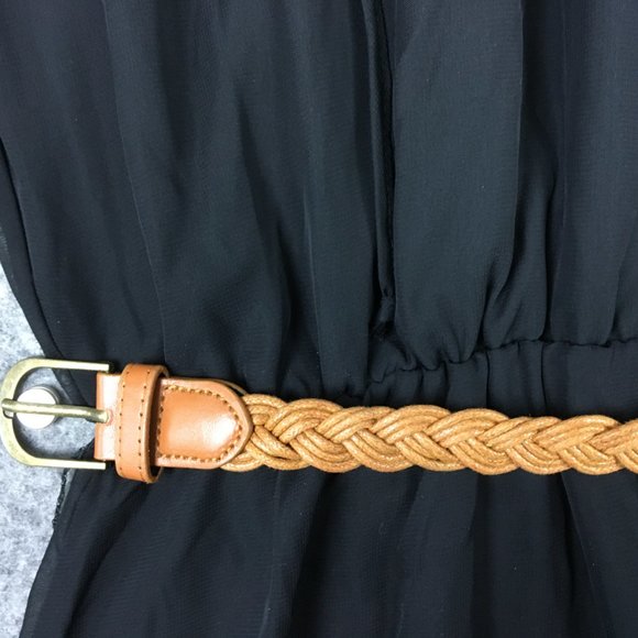 Almost Famous Dress S Long Sleeve Black Chiffon Belted A Line V Neck Casual - Picture 5 of 16